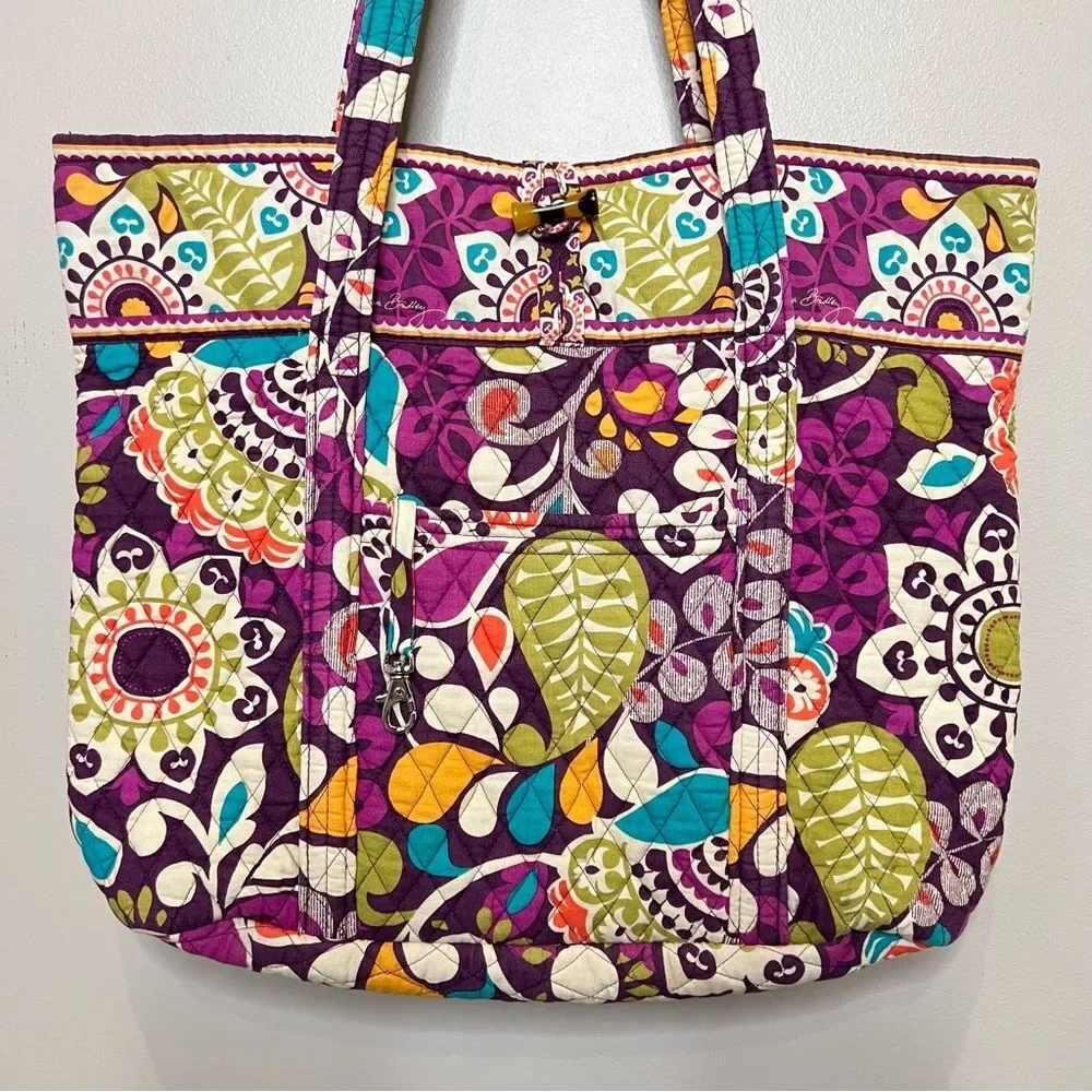 Vera Bradley Retired Plum Crazy Floral Pattern Tote Bag Purse - Picture 4 of 15
